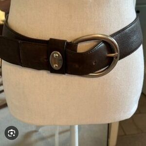 Ann Taylor Women Wide Brown Genuine Leather Belt with Gold Tone Buckle Size M